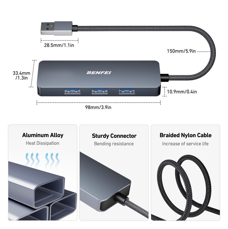 BENFEI USB 3.0 Hub, 4 Ports USB A Splitter Ultra-Slim Expander for Mouse, Keyboard, Flash Drive, U Disk, Printer Compatible with Laptop, Desktop PC, Xbox, PS5, and More - Image 5